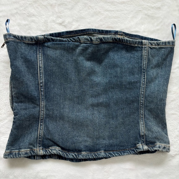 ZARA Strapless Cropped Corset-Style Blue Denim Tube Top—NWT—L - Picture 7 of 9